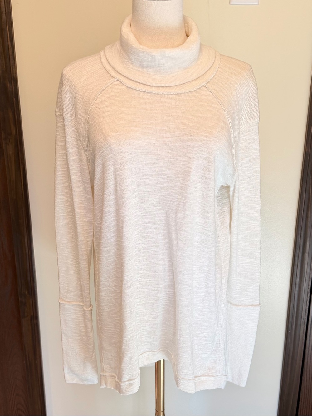 We The Free Free People Cream Turtleneck Long Sleeve Top